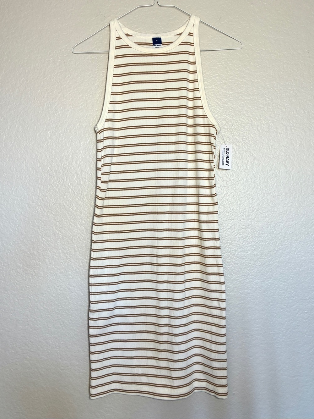 NWT Old Navy Striped Sleeveless Midi Dress White & Brown Casual Chic Y2K Cotton